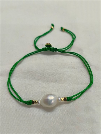 Stine A Baroque Pearl Berrie Bracelet - Grass Green Ribbon